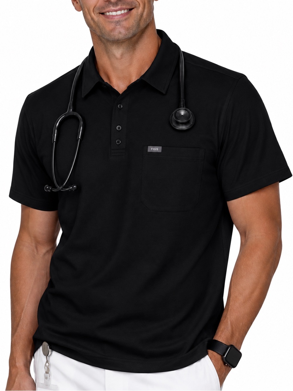 Men’s FigsPro Tech Pique Scrub Polo Shirt, Black